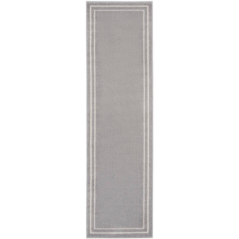 Nourison Essentials 2' x 6' Grey/Ivory Contemporary Bordered Indoor/Outdoor Area Rug