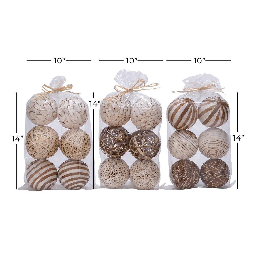 DecMode White 10" Handmade Dried Plant Orbs & Vase Filler with Varying Designs (3 Count)