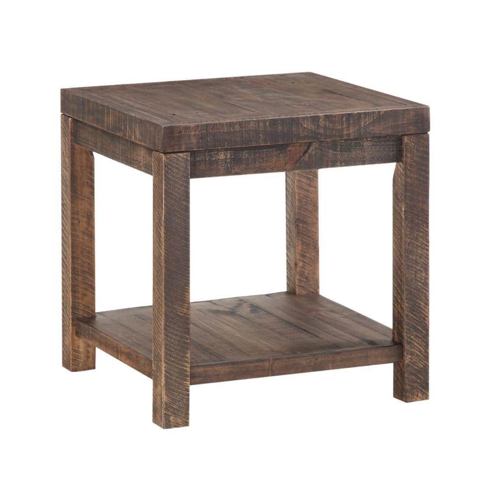 Rustic Farmhouse Reclaimed Wood End Table with Shelf in Smoky Taupe