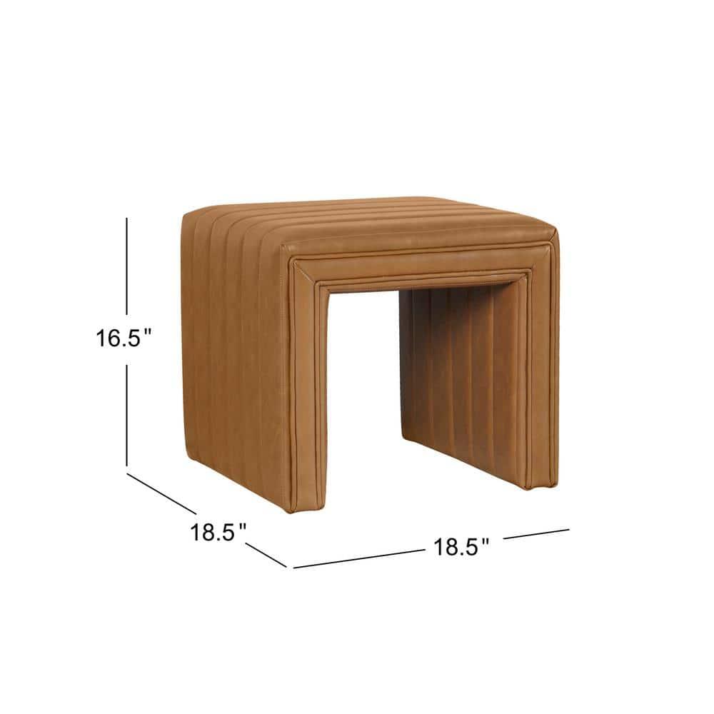 Modern Channel Ottoman Caramel Faux Leather - HomePop: Upholstered Rectangle, No Assembly Required