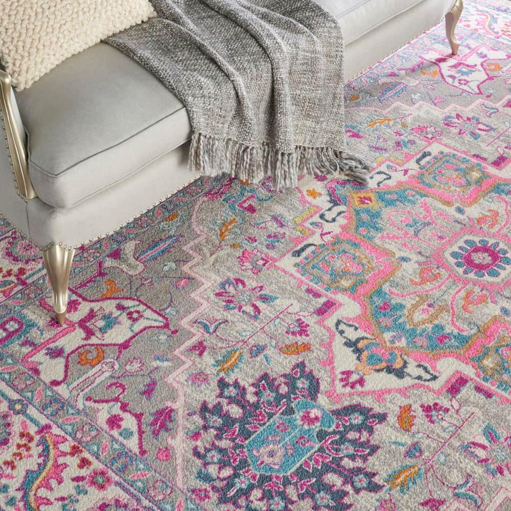 Nourison Passion Colorful Center Medallion Area Rug Light Grey/Pink 8' x 10'