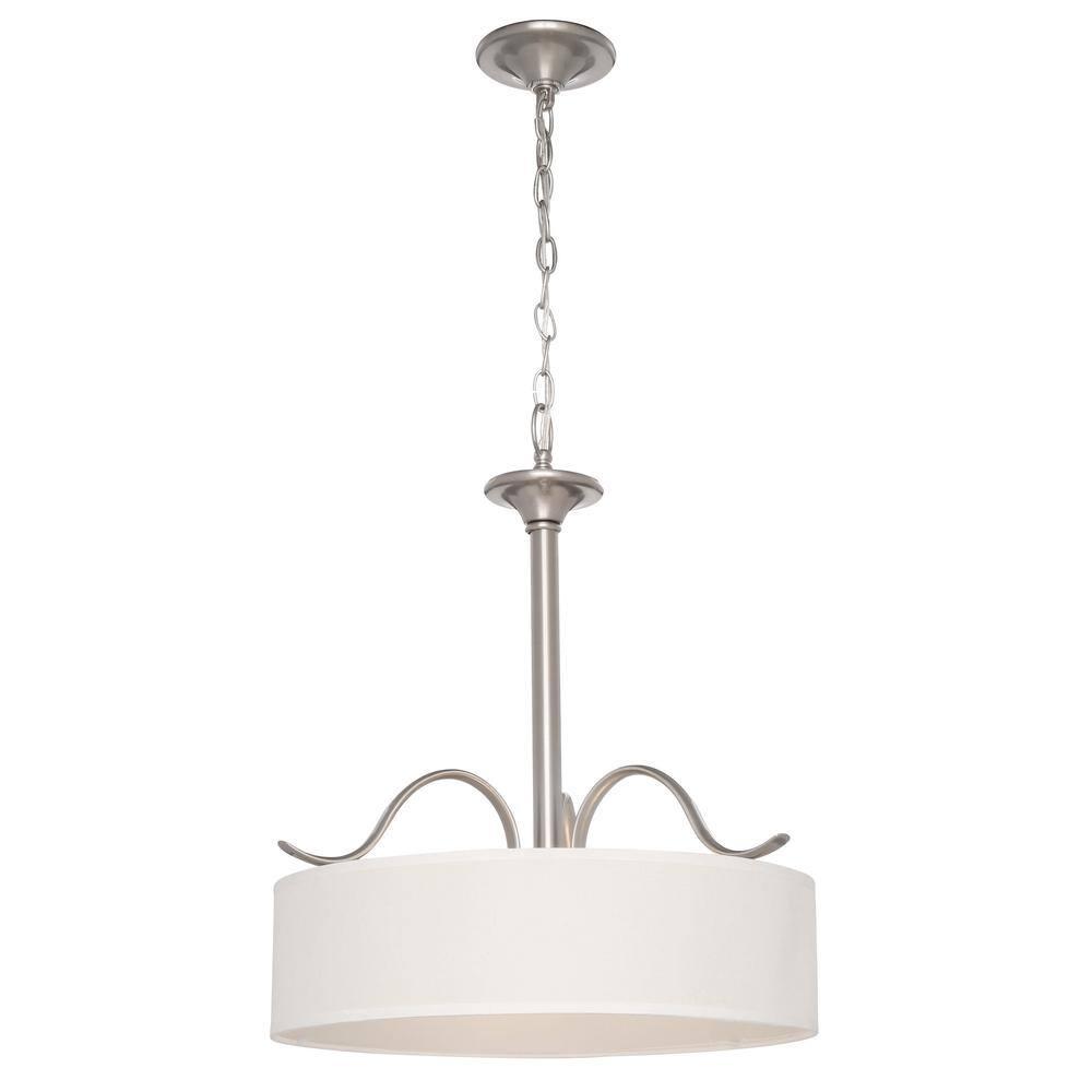Progress Lighting Inspire 3-Light Inverted Pendant, Brushed Nickel, Off-White Linen Shade