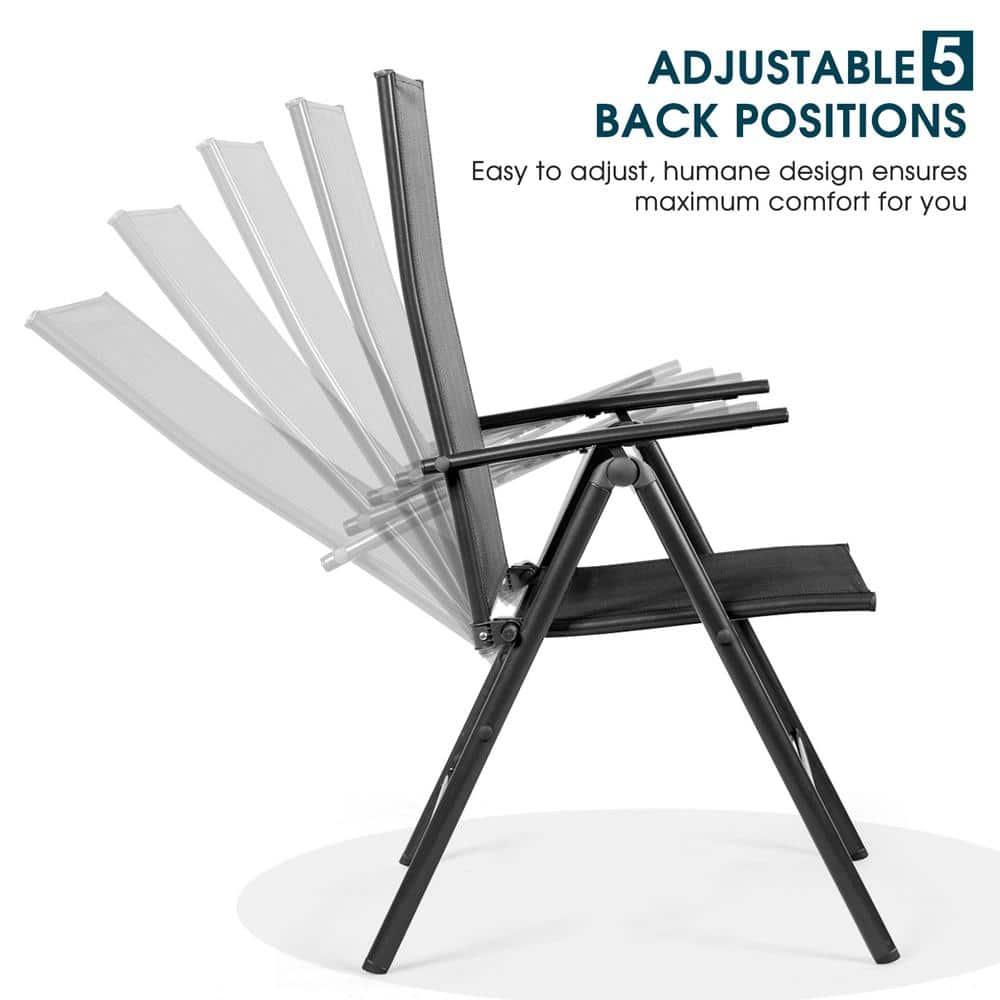 Costway Set of 2 Patio Folding Chair Recliner Adjustable  Black
