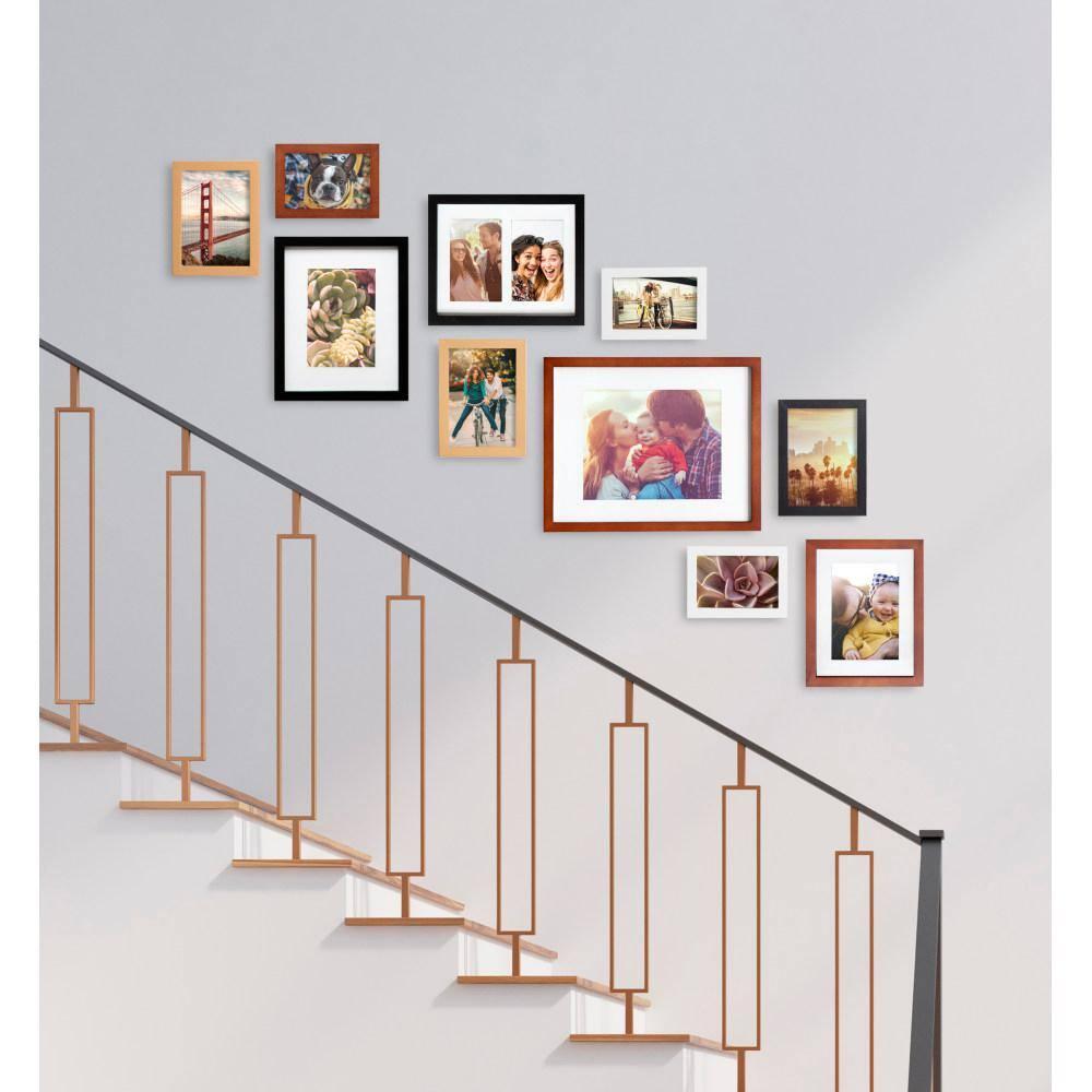 Kate and Laurel Gallery Mid-Century Wood Wall Frame Set, Set Of 10, Walnut Brown, Gold, Black, and White