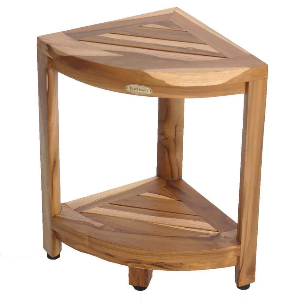 12" SnazzyCorner ED980 Wide Teak Shower Bench with Shelf - EcoDecors