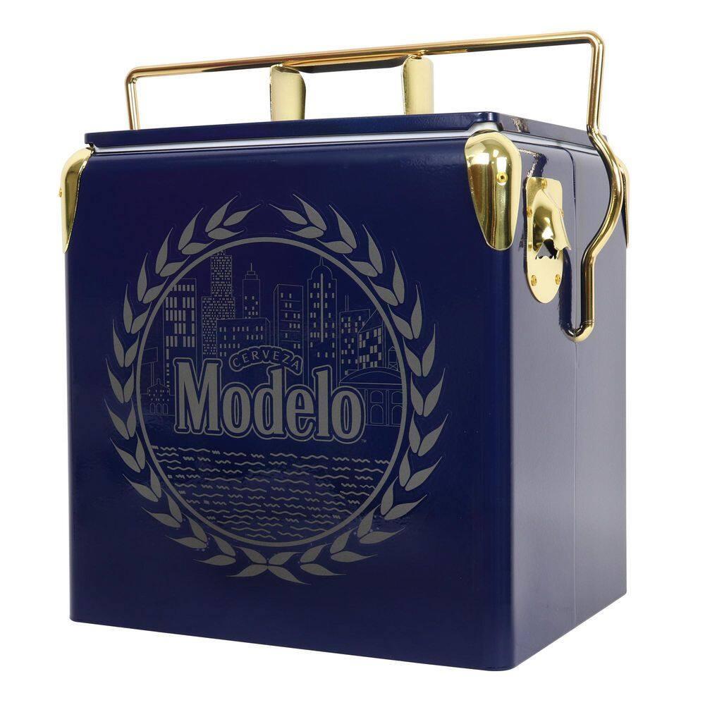 Koolatron Modelo Retro Ice Chest Cooler with Bottle Opener 13L (14 qt), Blue and Gold