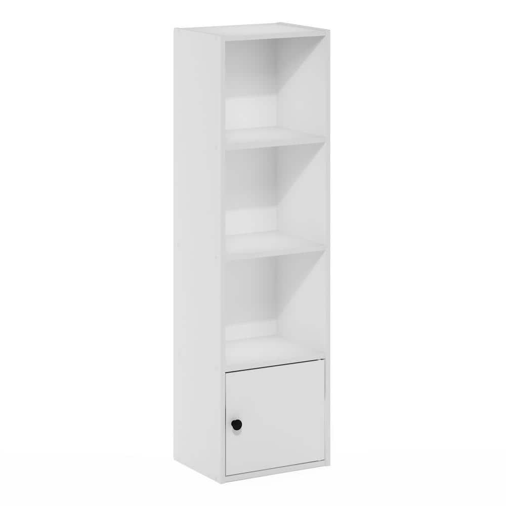 Furinno Luder 4-Tier Shelf Bookcase with 1 Door Storage Cabinet, White