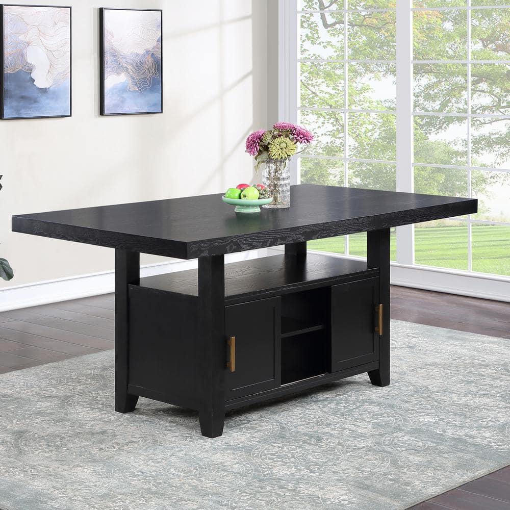 Yves Charcoal Wood Extendable Counter Height Dining Table with Storage