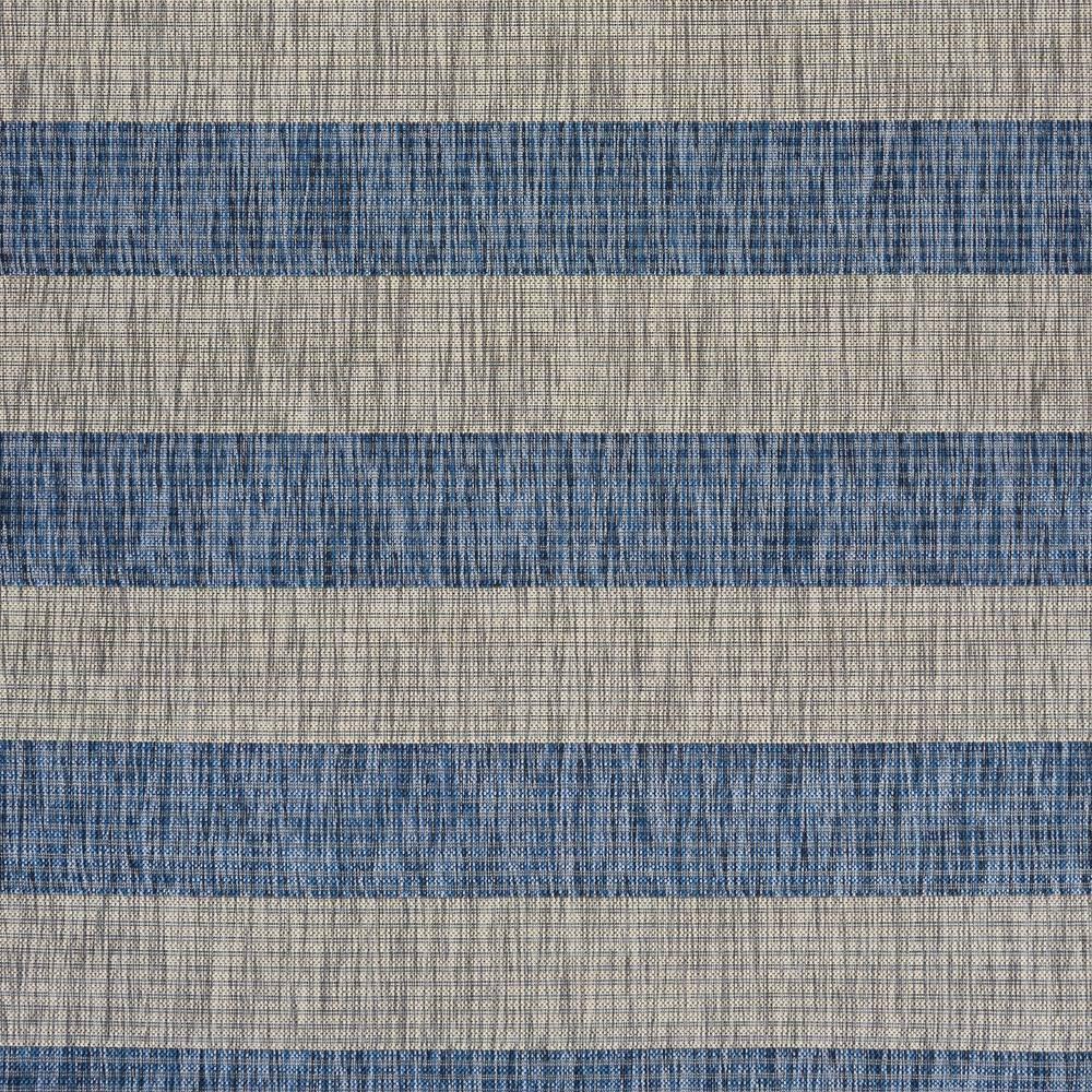 LR Home Camila 5' x 7', Gray/Blue Stripe Fade, Stain, and Moisture Resistant Indoor/Outdoor Area Rug