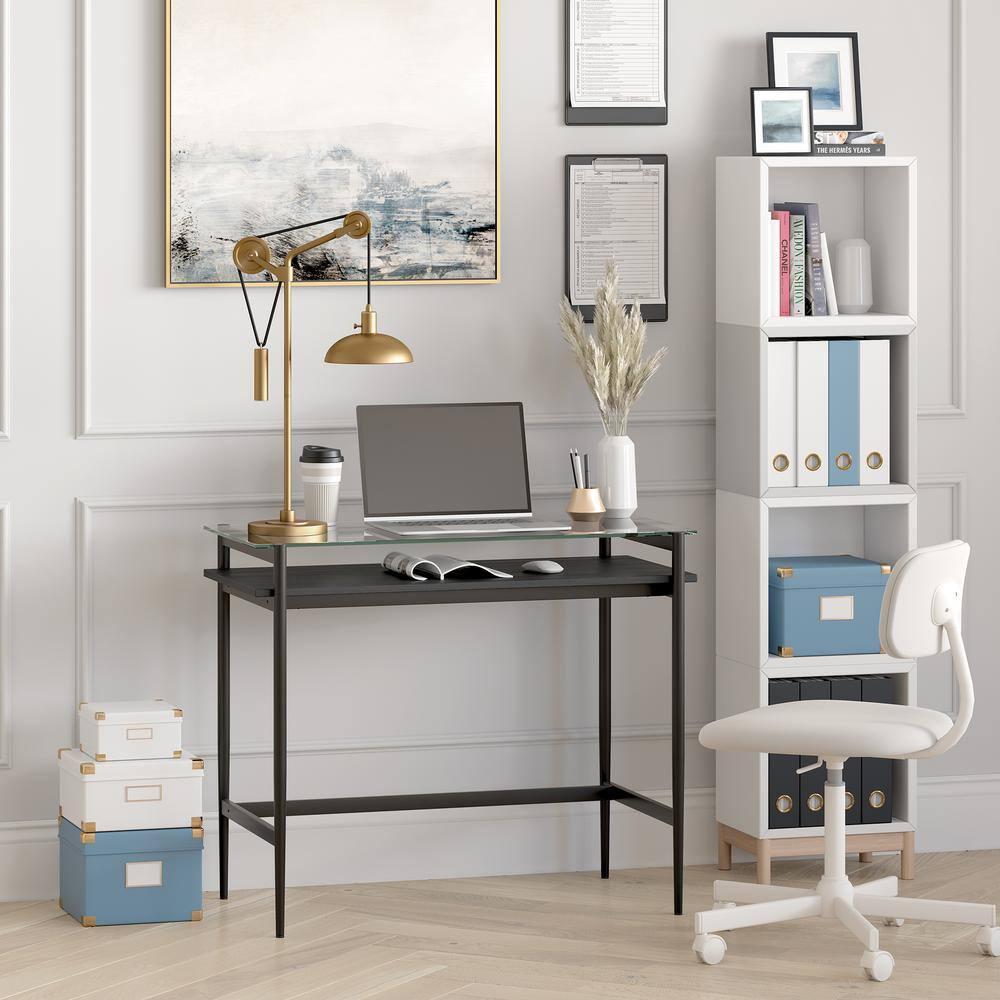 36" Black Bronze Desk with Black Woodgrain Shelf - Henn&Hart