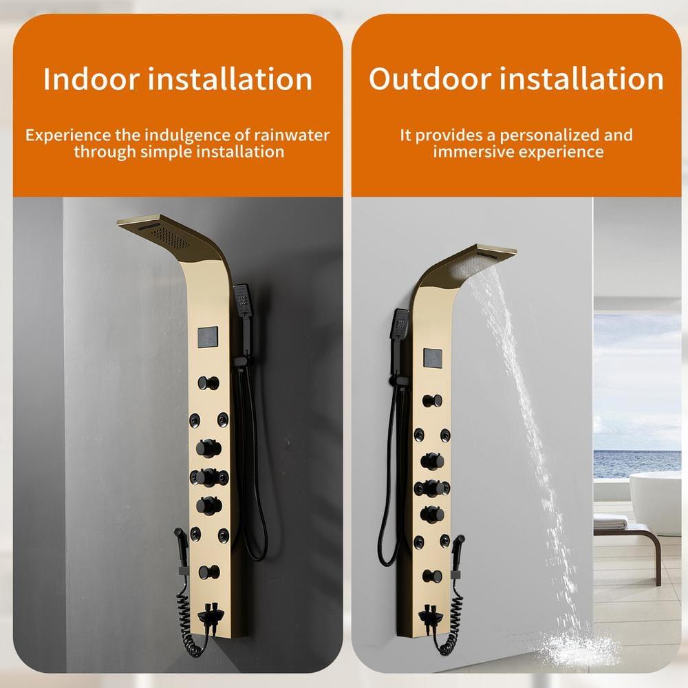 BWE 8-Jet Rainfall Shower Panel System with Rainfall Waterfall Shower Head and Shower Wand in