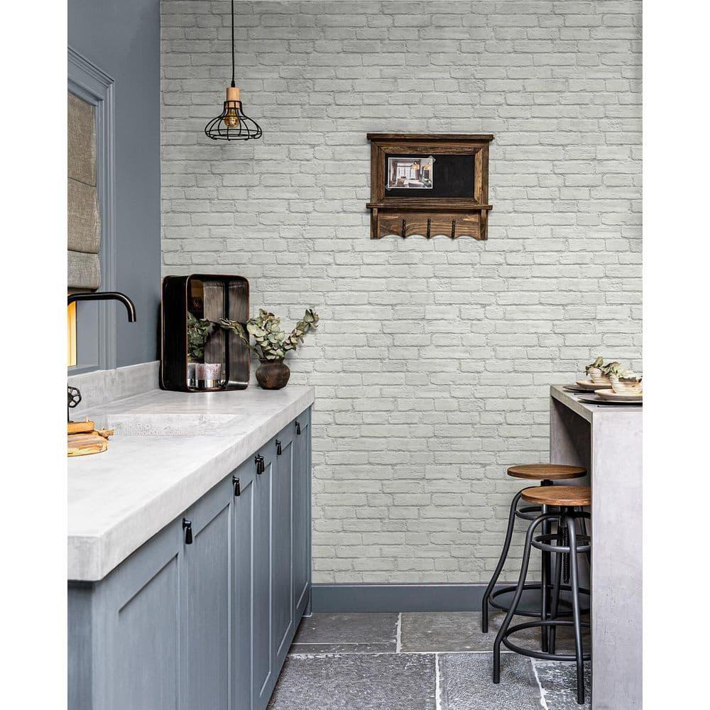 Off-White Vinyl Coated Faux Brick Pre-Pasted Wallpaper Roll