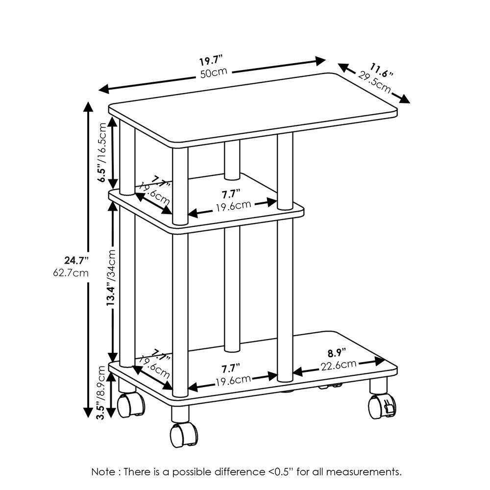 Furinno Turn-N-Tube U Shape Sofa Side Table with Casters, White Oak, Stainless Steel Tubes