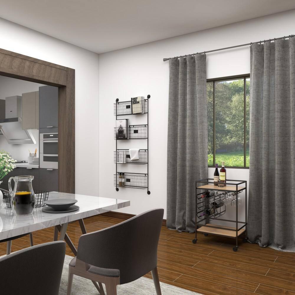 DecMode 4-Tier Industrial Wall Organizer Basket and Magazine Rack Holder, 27"W x 5"L x 61"H, Black Metal with Rustic Distressed Finish