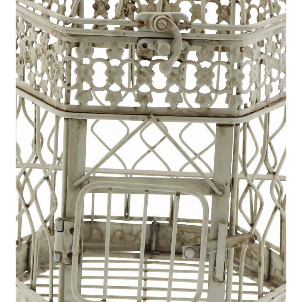 DecMode Cream Vintage Metal Birdcage with Crisscross Vertical Bars and Floral Embossed Design, Set of 2 21", 18"H
