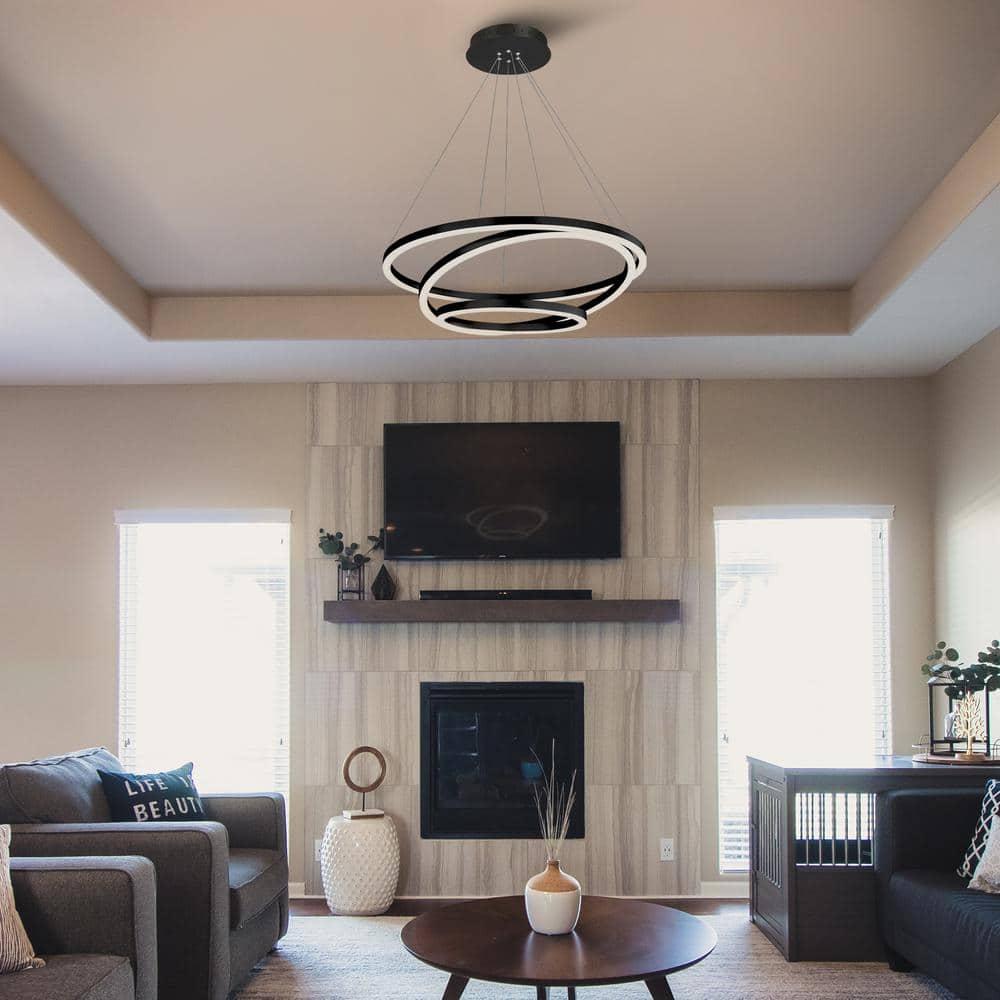 VONN Lighting Tania Trio 32-in Integrated LED Ring Pendant Height Adjustable ETL Certified Circular Chandelier