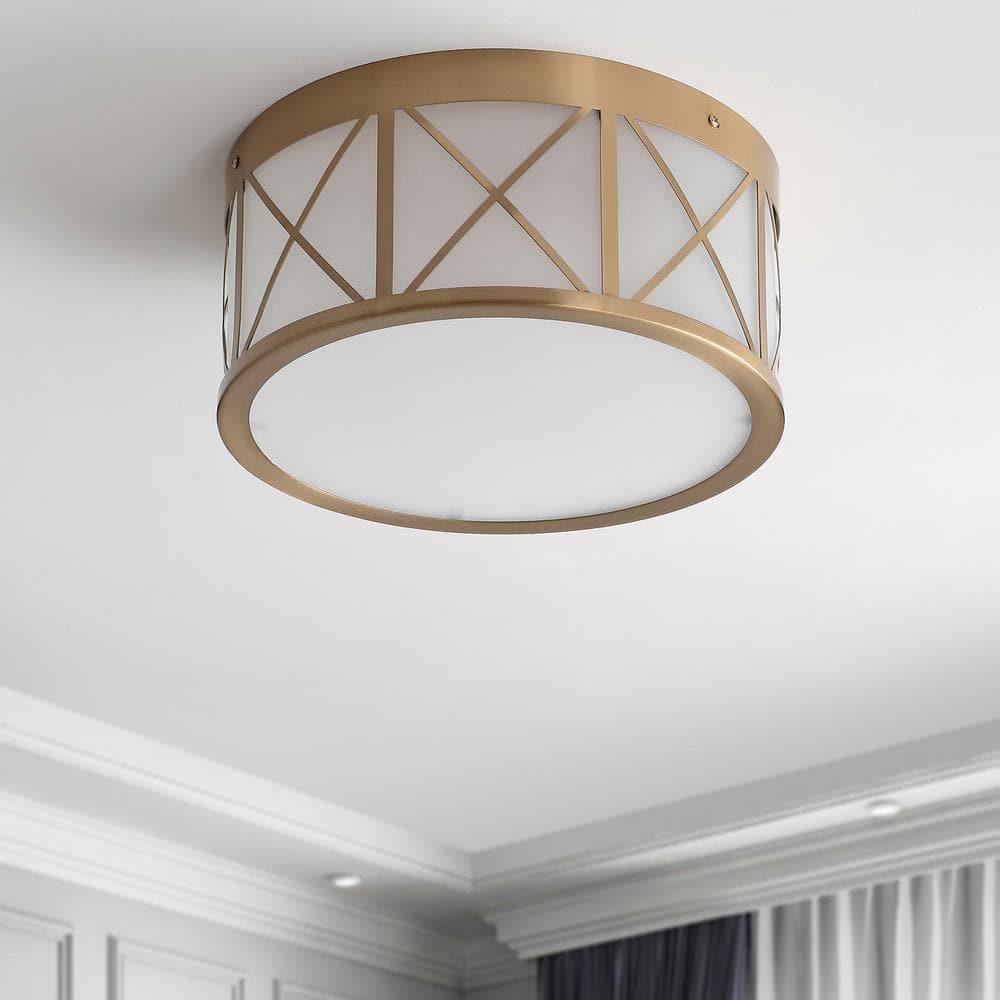 Cadence 13" Drum Metal/Glass Flush Mount, Brass Gold