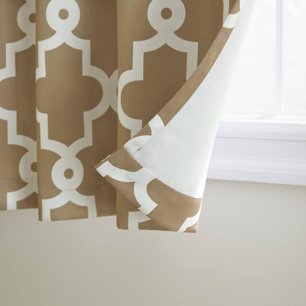 TOWN & COUNTRY EVERYDAY Ironwork Geo Trellis Sateen Indoor Curtains, Room Darkening Blackout, Grommet Top, Energy Efficient, 2-Pack Set, 52"x108", Taupe