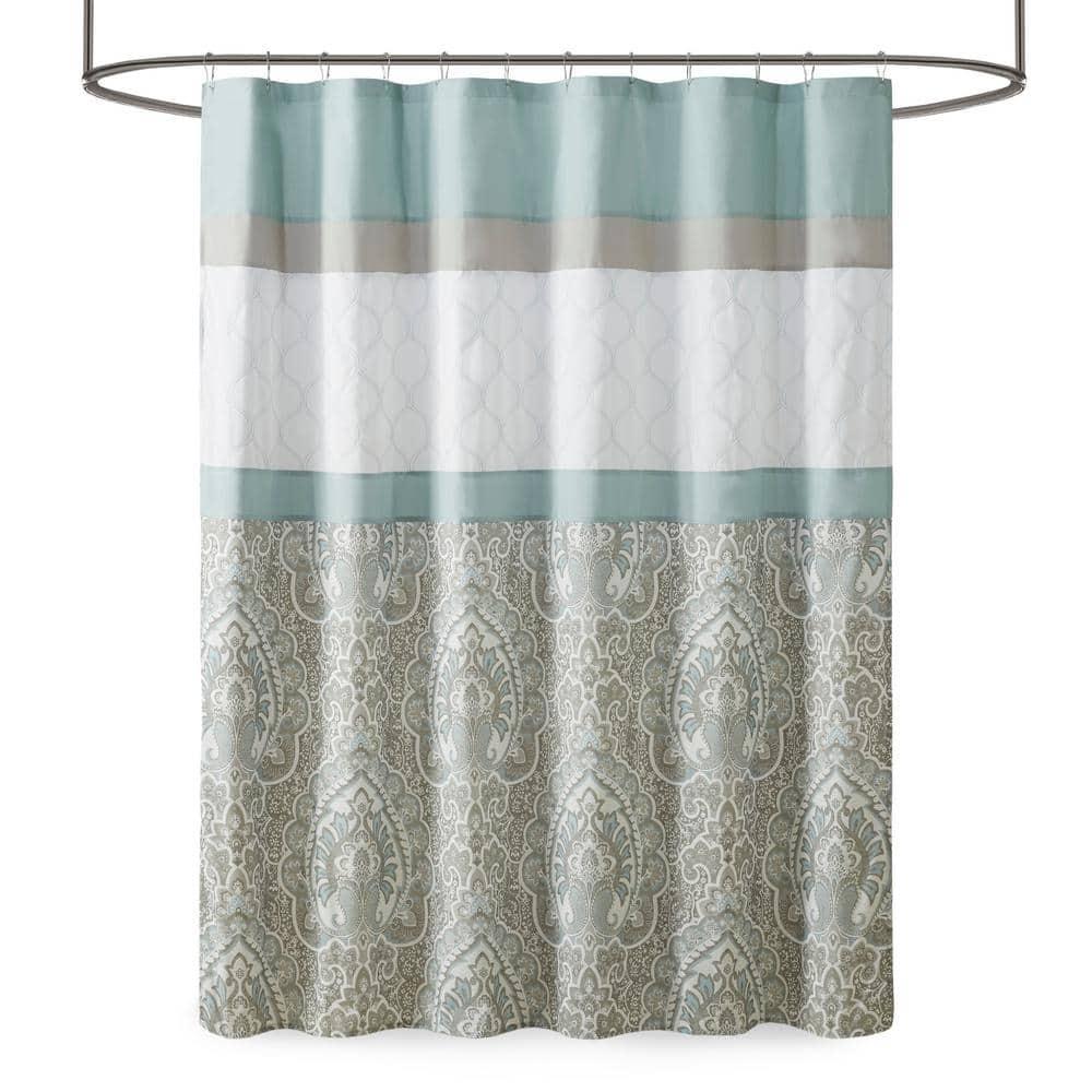 Stacie Embroidered Shower Curtain Seafoam - 510 Design: Paisley Microfiber, Easy Care, Buttonhole Top
