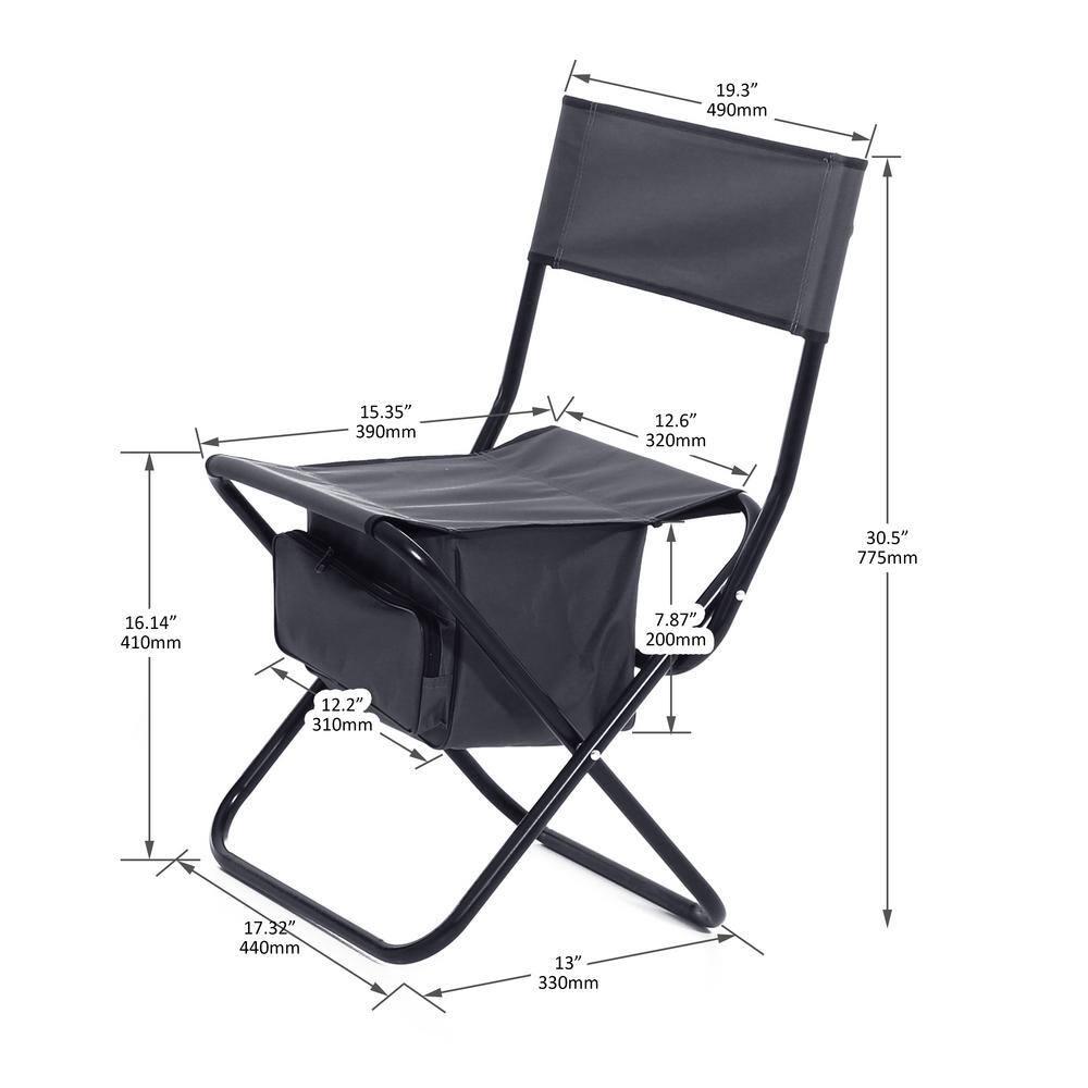 Gray Portable Steel Folding Camping Chair with Storage Bag