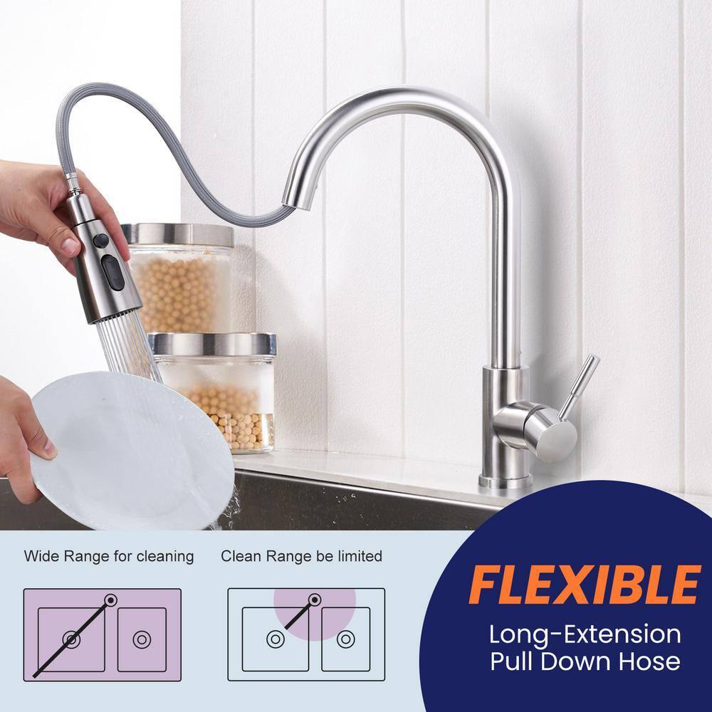 ARCORA Stainless SteelSingle Handle Pull-Down Sprayer Kitchen Faucet Set with Touchless Sensor