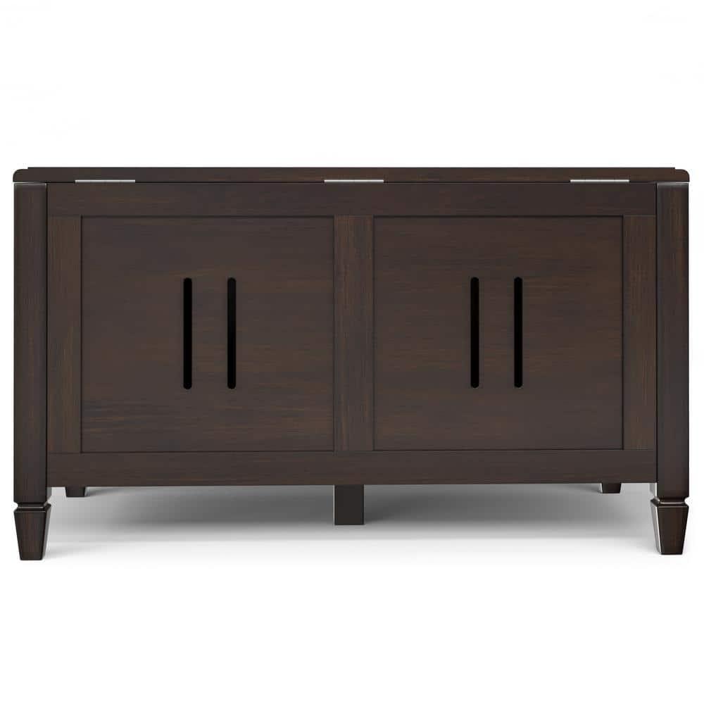 Simpli Home Connaught 36"W Solid Wood Small Storage Bench Trunk with Lift-Top Lid and Dual Storage Compartments