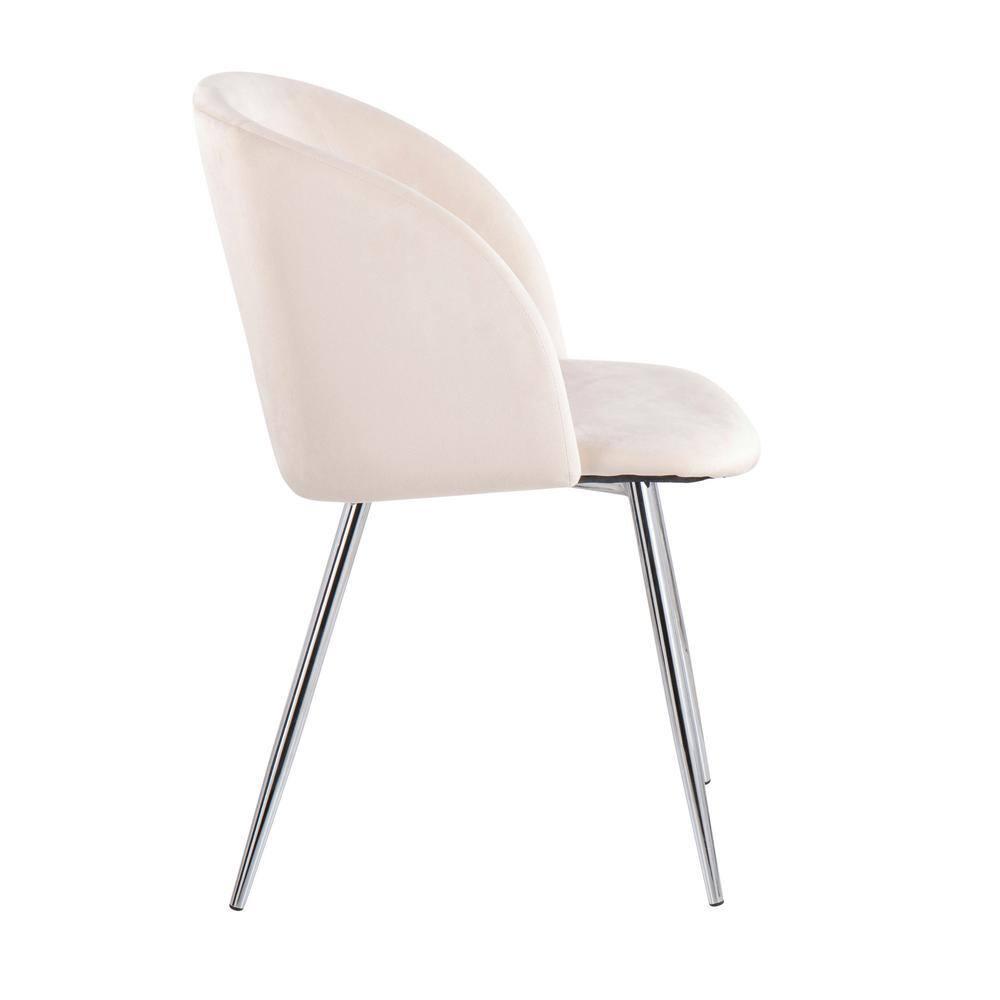 Set of 2 Fran Dining Chairs Velvet/Metal Chrome/Cream: Padded, Tapered Legs, LumiSource