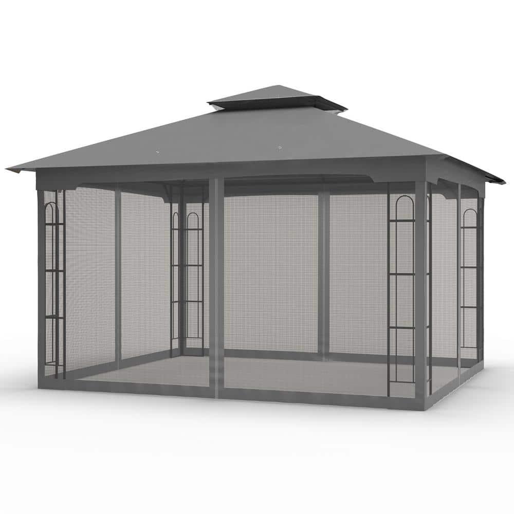 13 Ft. W x 11 Ft. D Steel Patio Gazebo with Netting