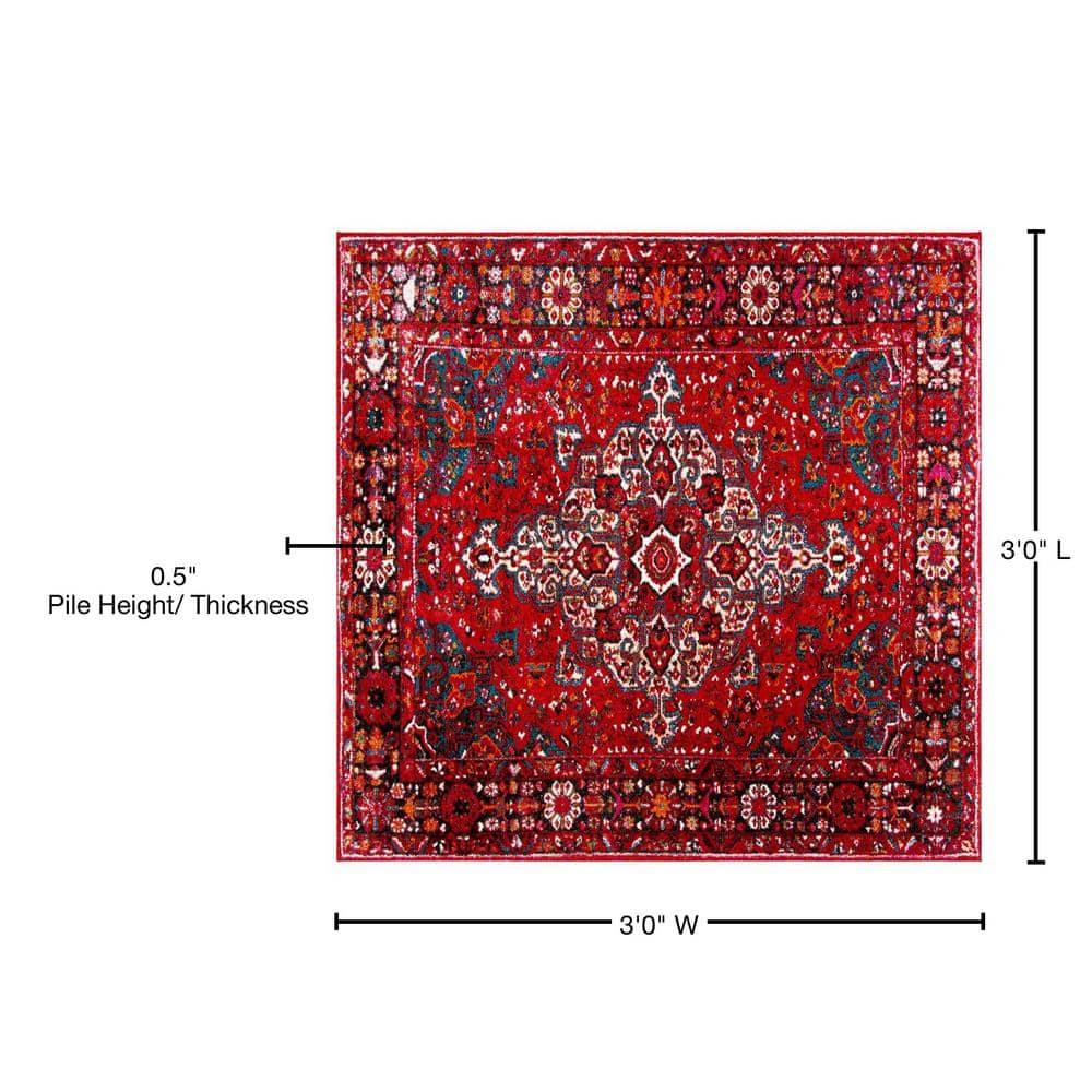 Vintage Hamadan VTH222 Power Loomed Area Rug - Red/Multi - 3'x3' - Safavieh.