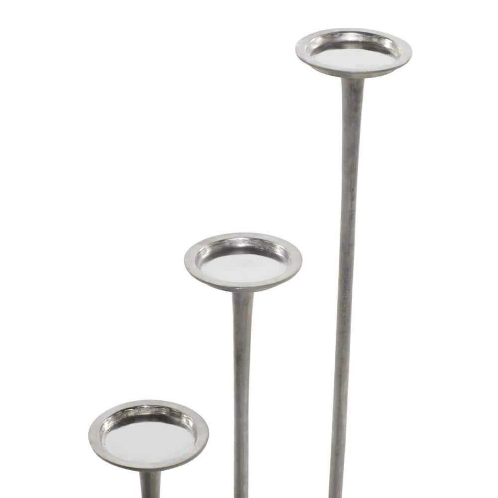 Set of 3 Metallic Aluminum Candle Holders Silver - Olivia & May: Oversized Pillar, Modern Style, Indoor Use