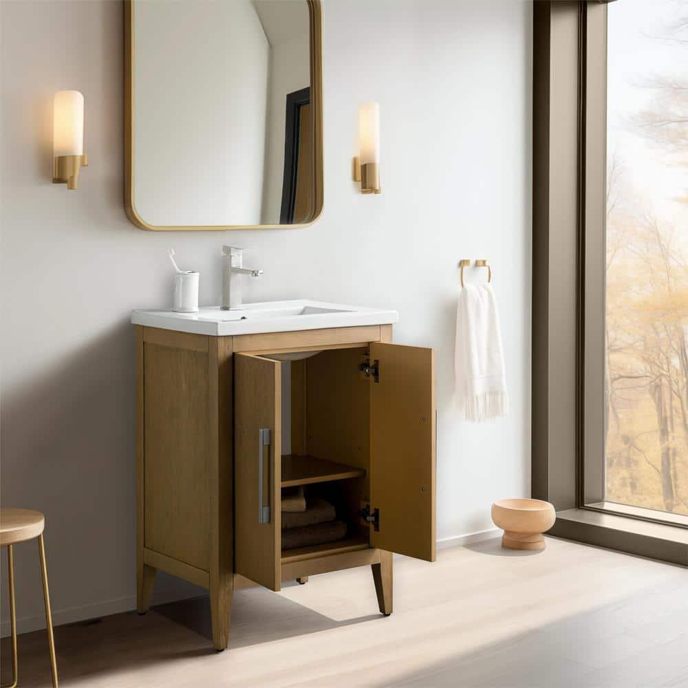 Natural Oak Single Sink Bathroom Vanity with Ceramic Top