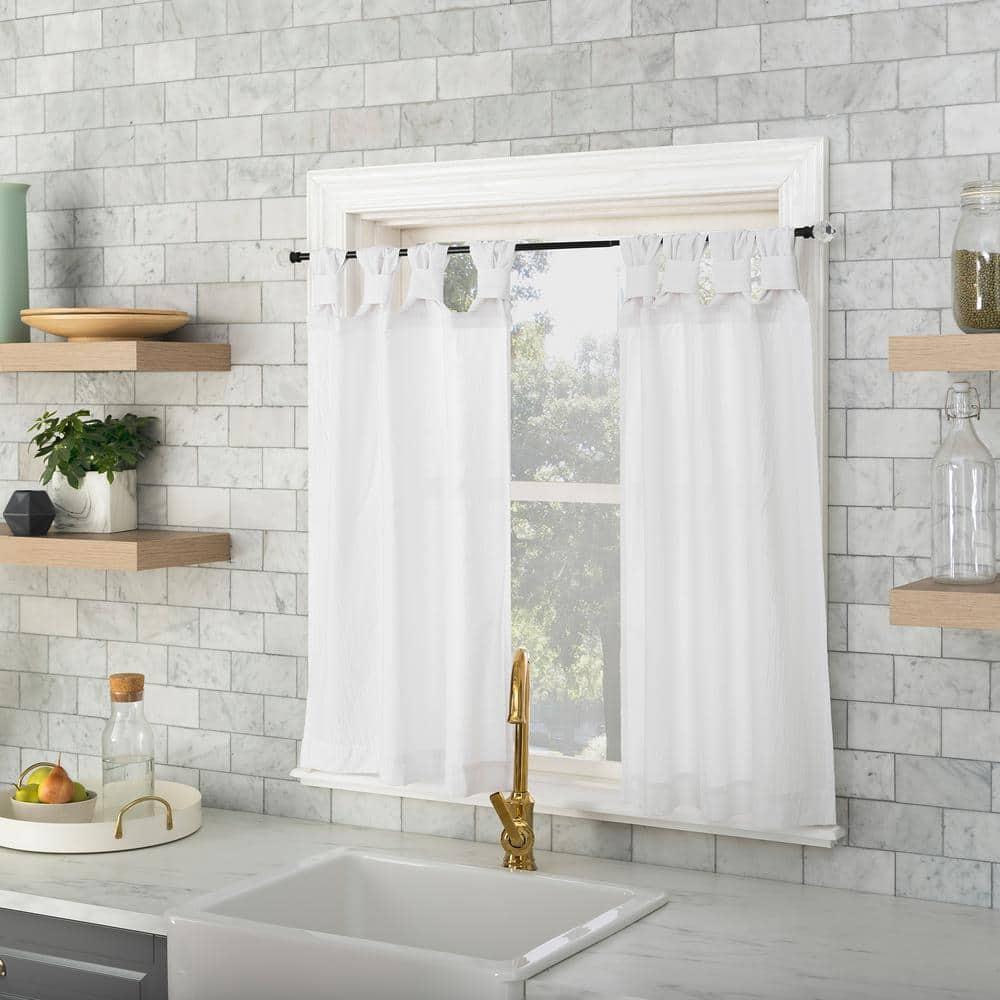 2pc 52"x36" Archaeo Washed Cotton Twist Tab Cafe Curtain Tier Pair White: Kitchen Curtains, 36 Inch, Solid Pattern