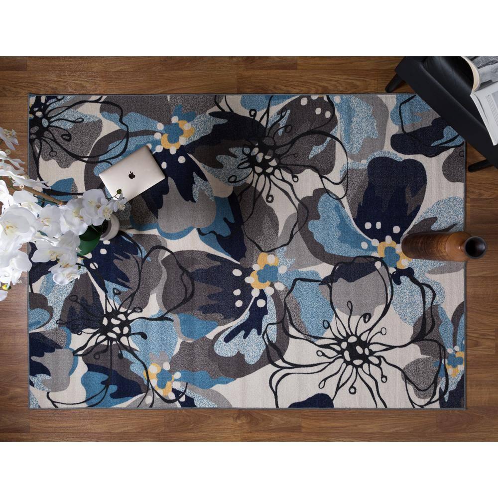World Rug Gallery Modern Floral Non-Slip (Non-skid) Indoor Area Rug - Gray 2'x10':  Runner,  Low Pile,  Stain-Resistant