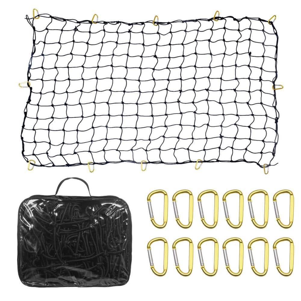 VEVOR Cargo Net for Pickup Truck Bed 4' x 6' Stretches to 7.2' x 10.8', Small 4"x4" Latex Bungee Net Mesh with 12 Steel D-Shaped Carabiners, Storage Bag, Suitable for Pickup, Jeep, SUV, Trailer