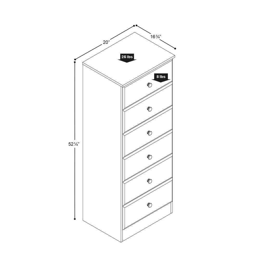 Astrid 6 Drawer Tall Chest Black - Prepac: Space-Saving Vertical Storage for Bedroom