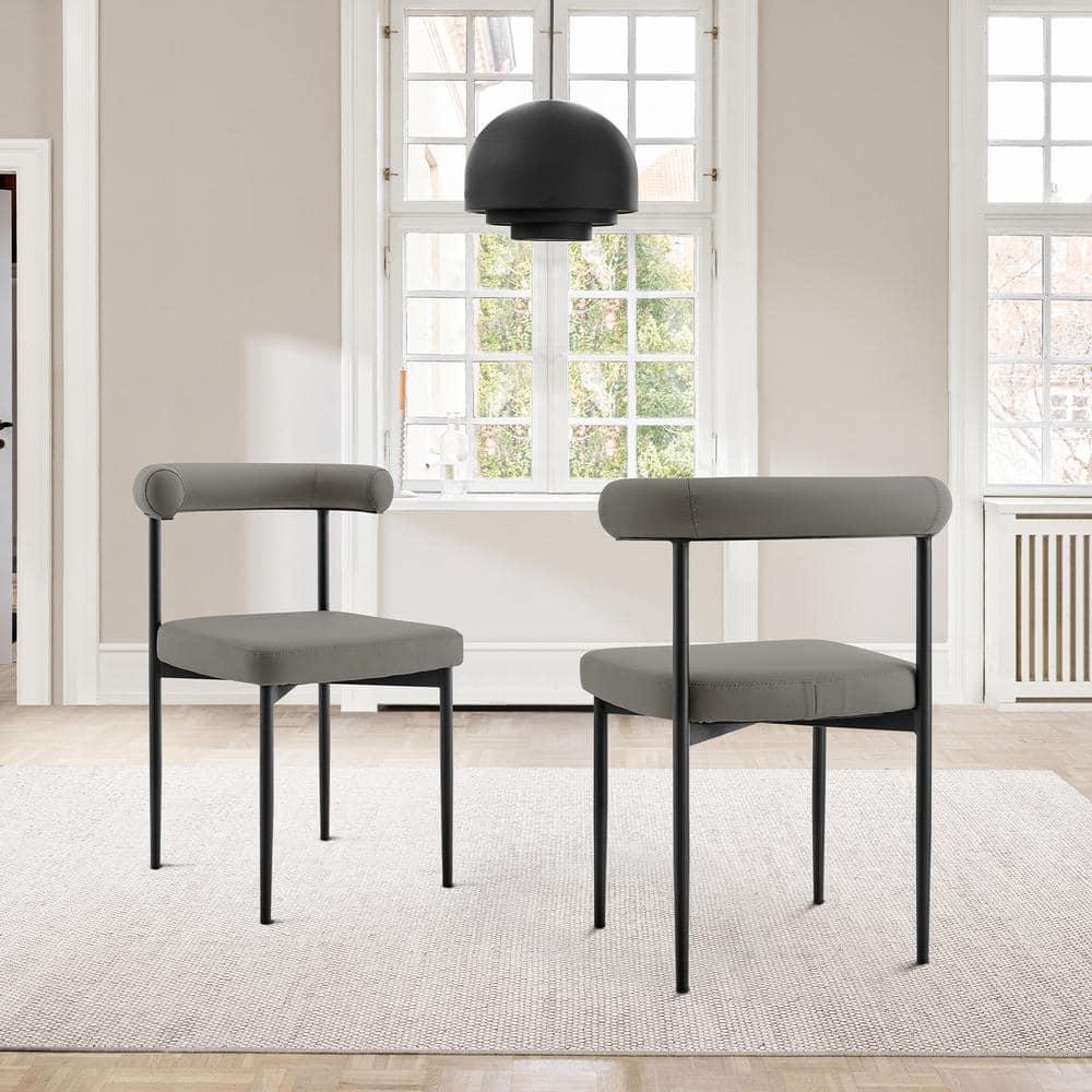 Armen Living Set of 2 Shannon Iron and Faux Leather Dining Chairs Matte Black/Light Gray