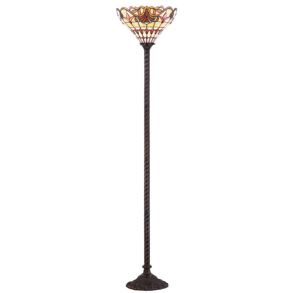 JONATHAN Y JYL8003A Davis Tiffany-Style 70" Torchiere LED Floor Lamp, Traditional for living room, dinning room, bedroom, office Bulb Included, Bronze