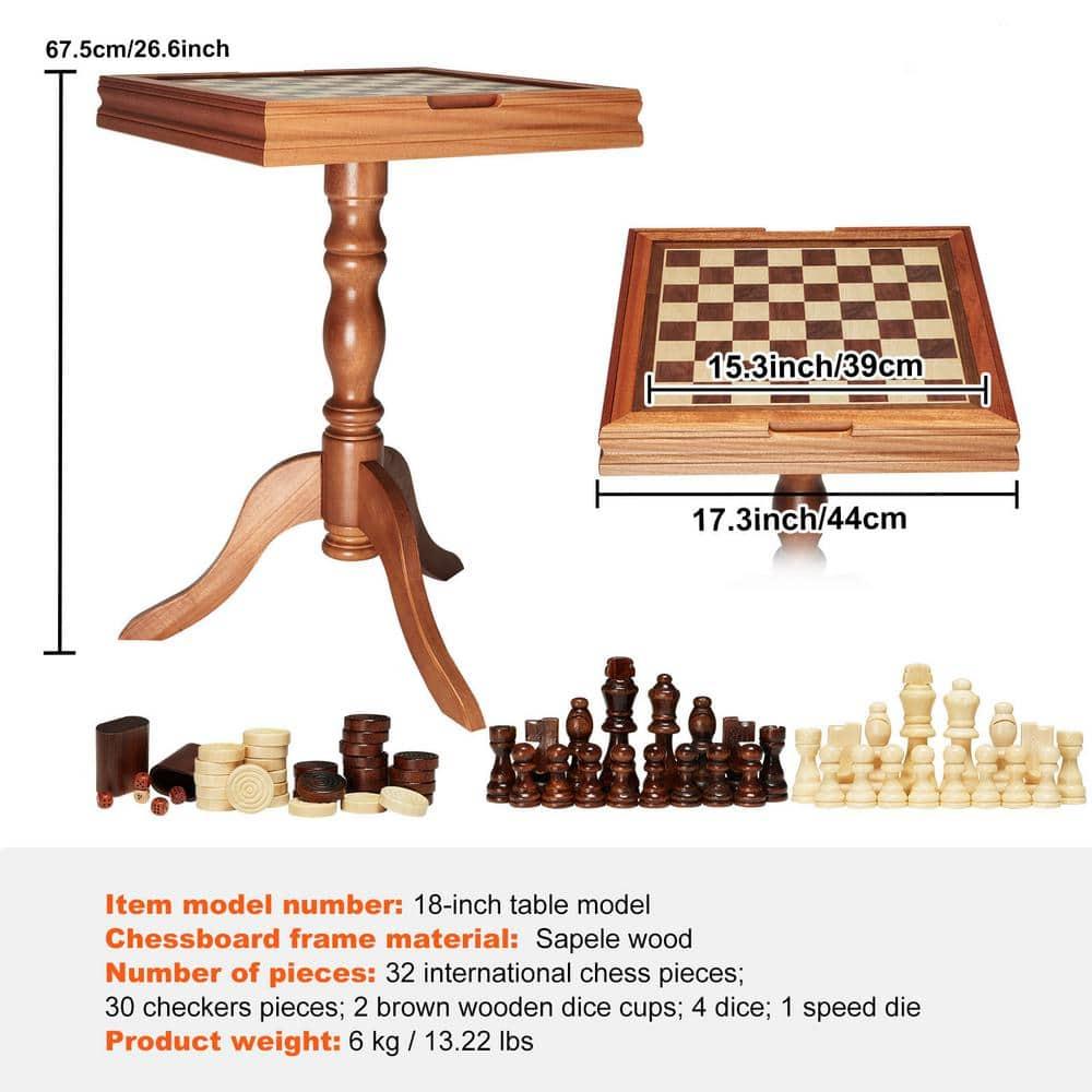 VEVOR 3-IN-1 Chess Checkers Backgammon Table Set, 18 Inch Premium Wooden Chess Table, Combo Game Table Furniture Set, Chess Set Board Game Gift