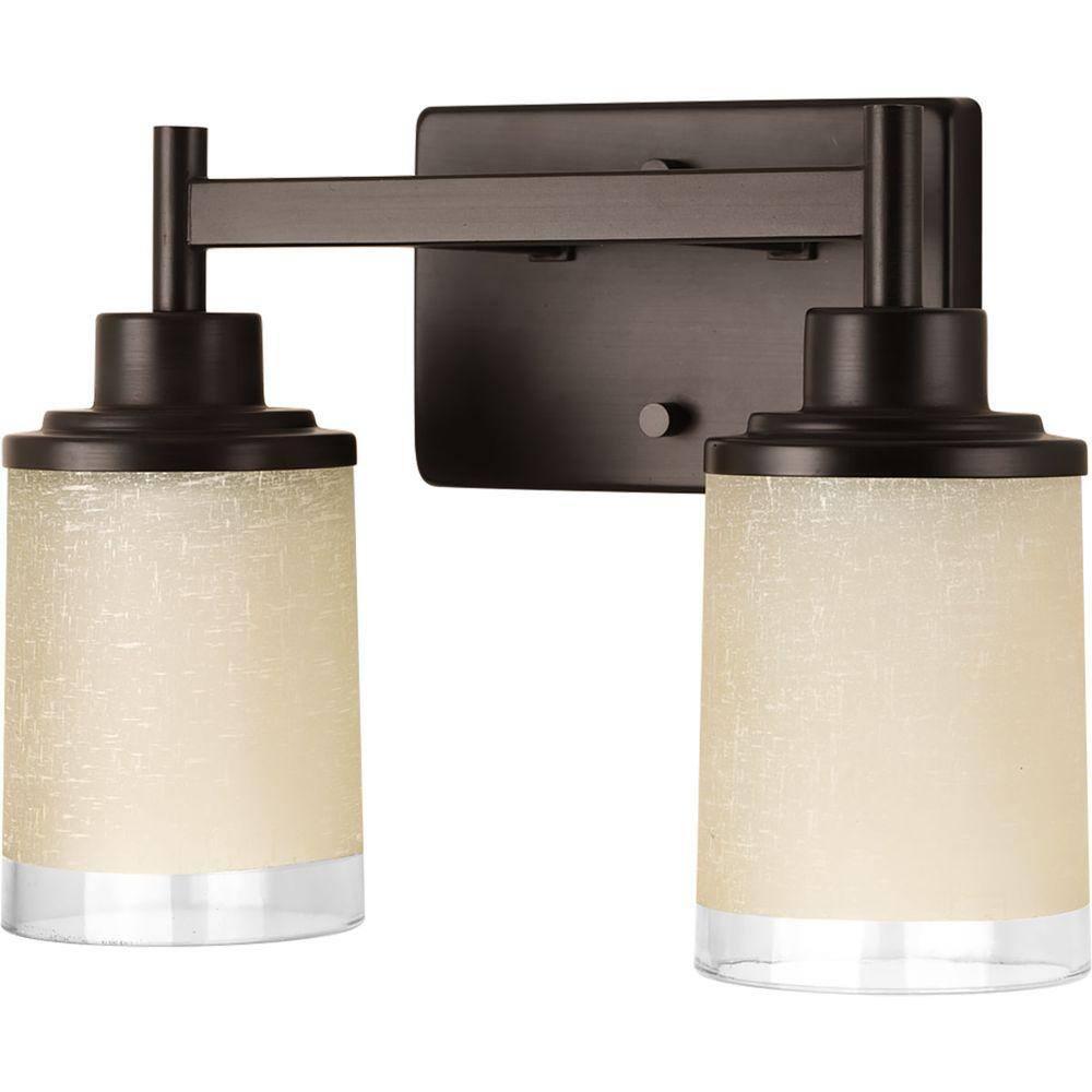 Progress Lighting Alexa Collection 2-Light Bath Fixture, Antique Bronze, White Linen Glass Shade