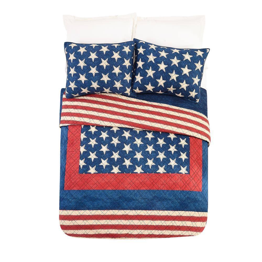 Modern Heirloom Americana Patch 100% Cotton 3-Piece Quilt/Coverlet Set