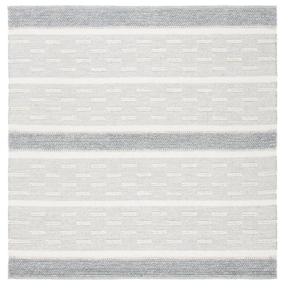 Striped Kilim STK519 Hand Woven Area Rug - Ivory/Grey - 3'x3' - Safavieh.