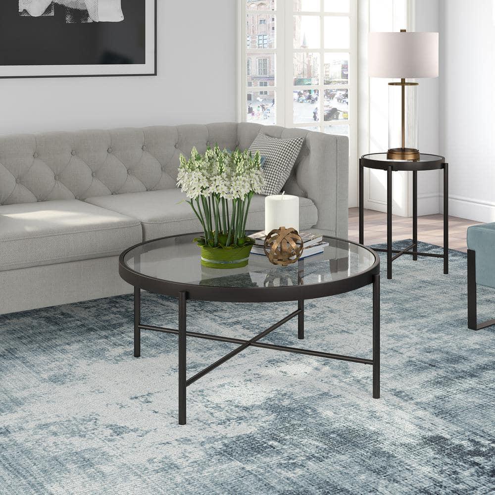 Evelyn&Zoe Duxbury 36" Wide Round Coffee Table, Blackened Bronze