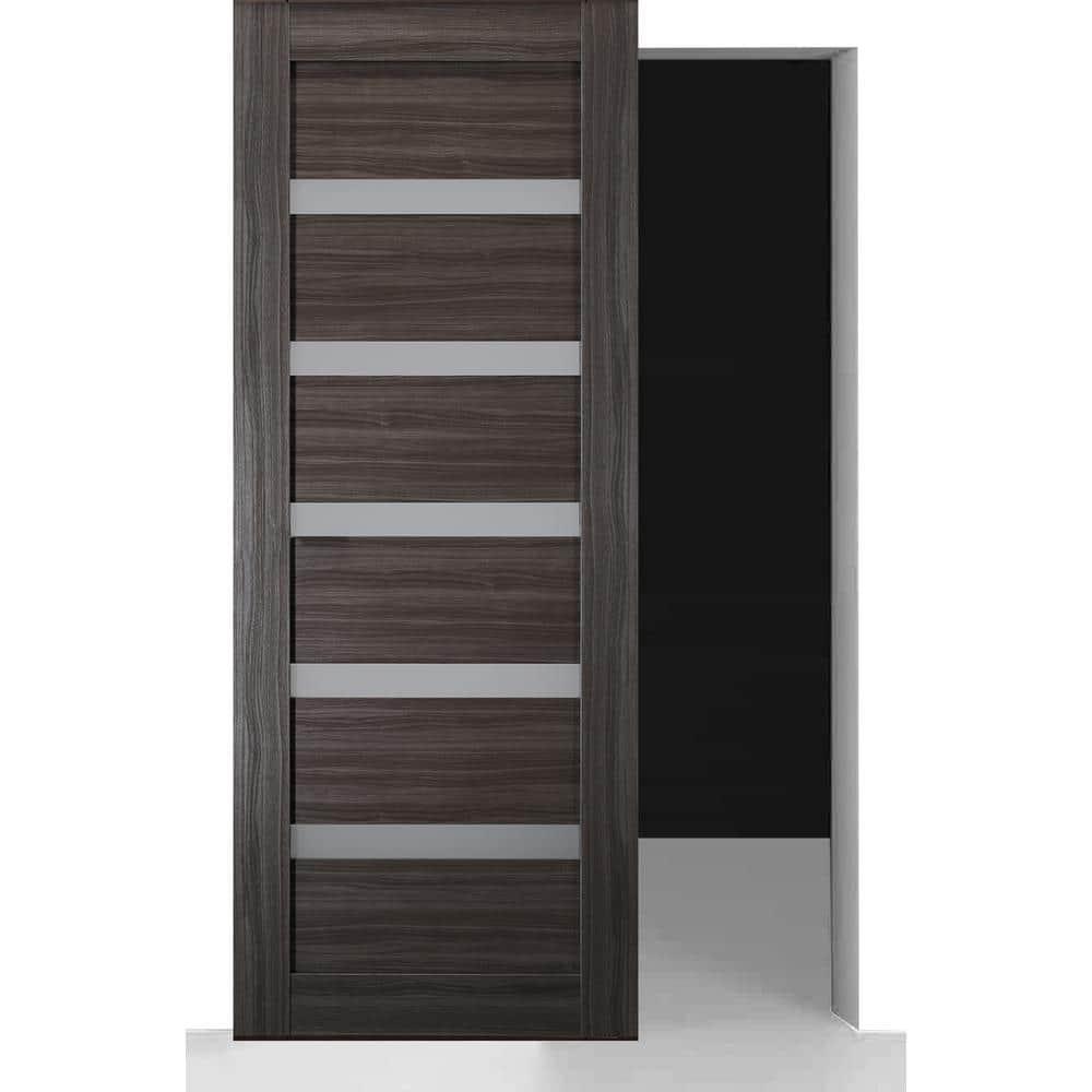 Belldinni Leora Paneled Manufactured Wood And Frosted Glass Solid Core Interior Sliding Hidden Barn Door With Base Board With Installation Hardware Kit
