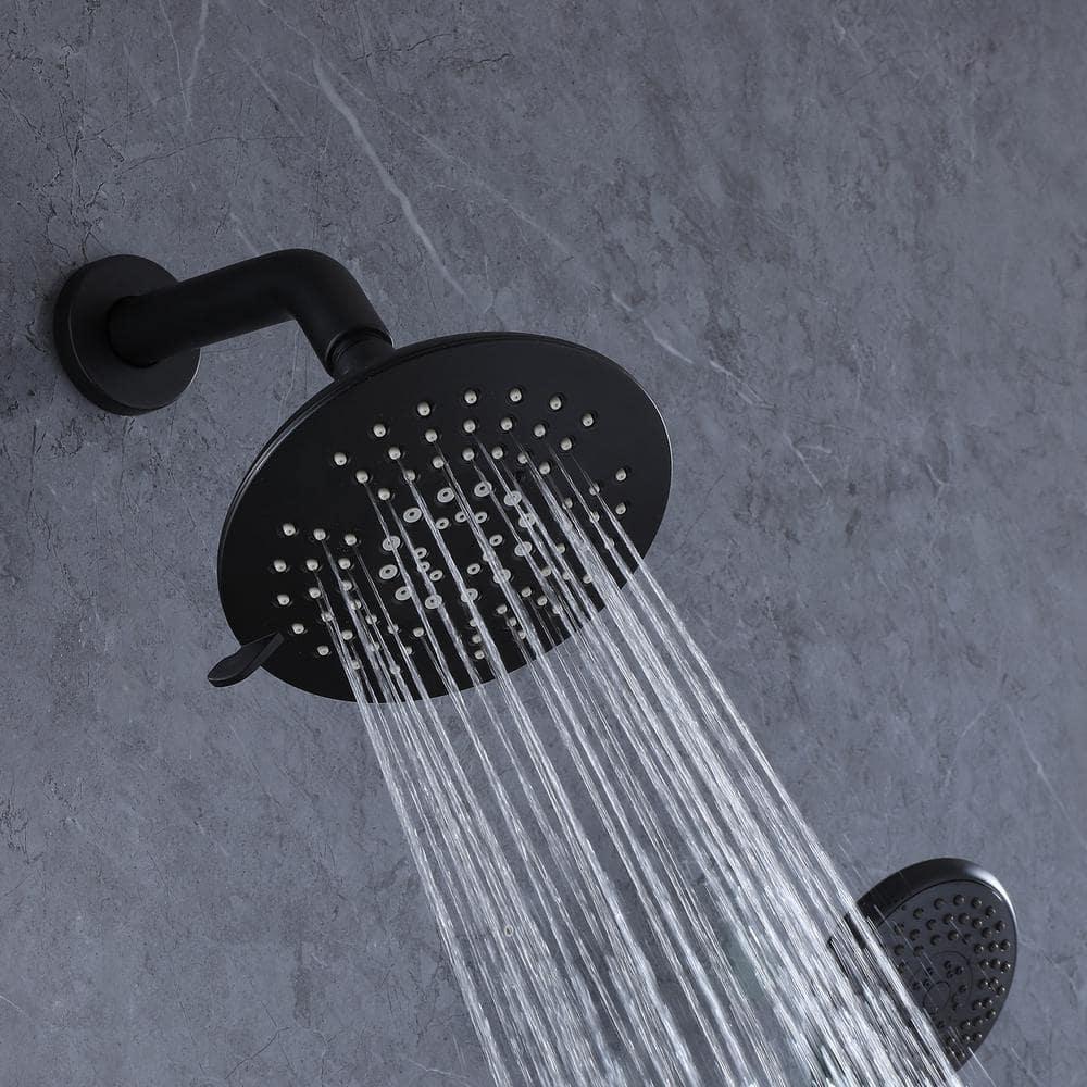 BWE Single-Handle 2-Spray Round High Pressure Shower Faucet in Matte Black (Valve Included)