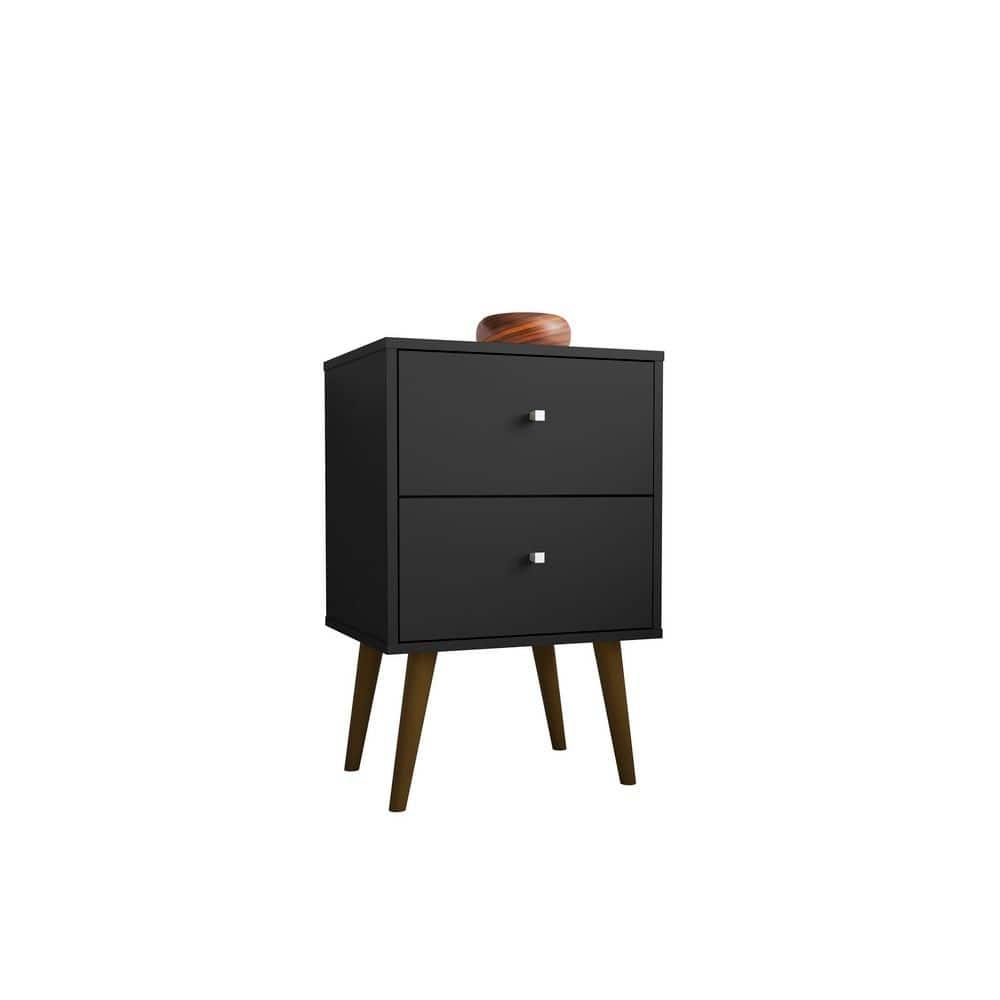 Manhattan Comfort Liberty 2.0 Mid Century Modern Nightstand Black: Particle Board Construction, Storage Drawer, Rectangle Shape