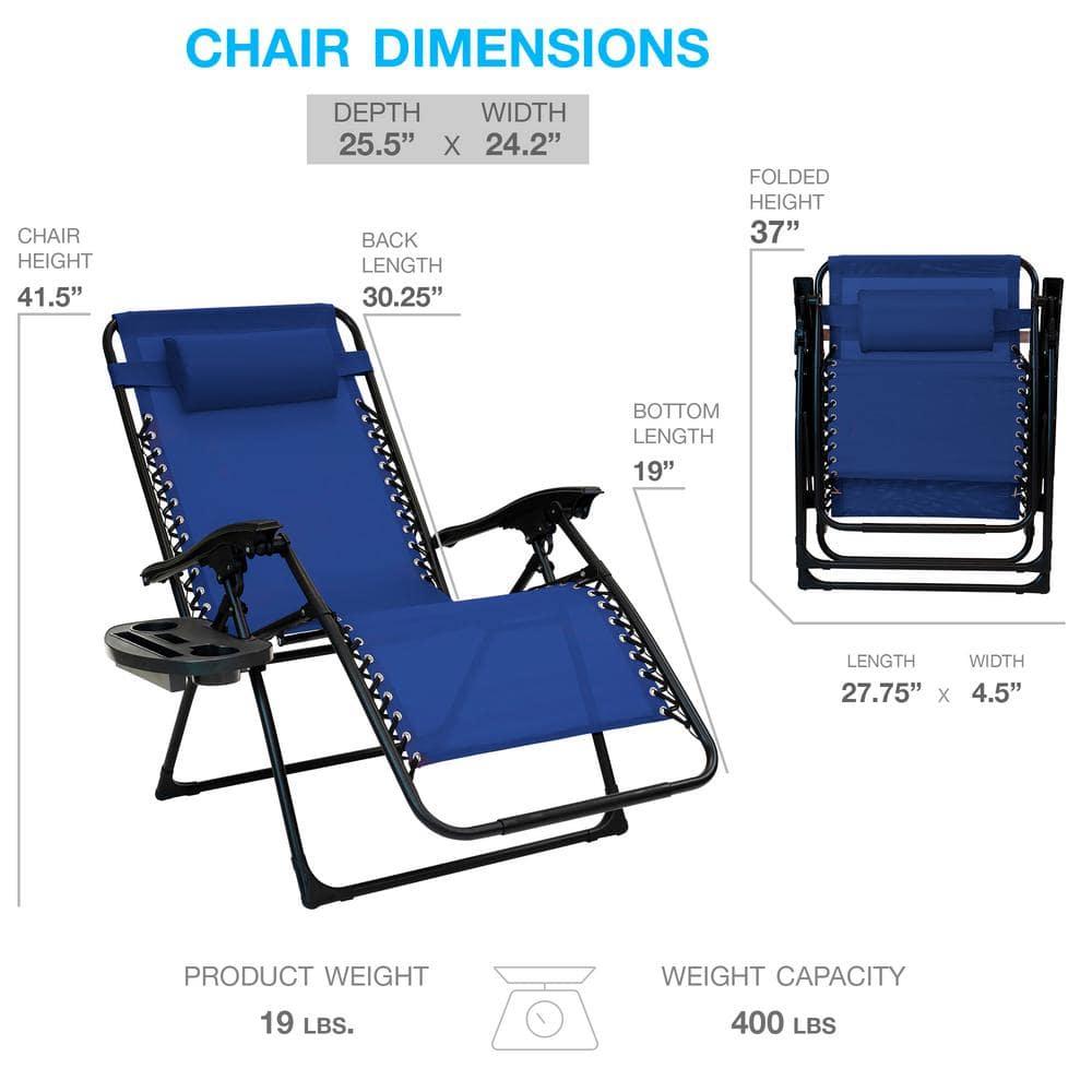 Navy Blue Steel Frame Zero Gravity Outdoor Recliner with Cushions