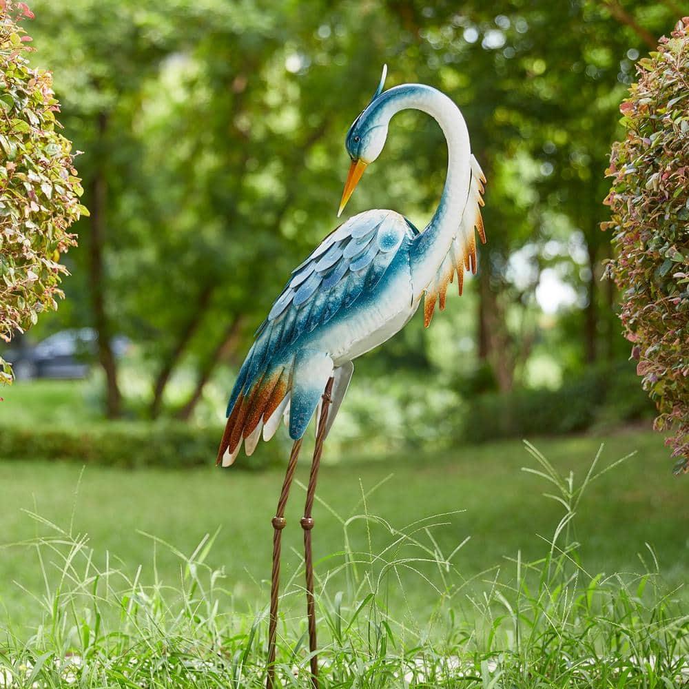 Glitzhome 38.5"H Metal Standing Crane Garden Statue with Stakes (KD) Metal Thickness: 0.35mm