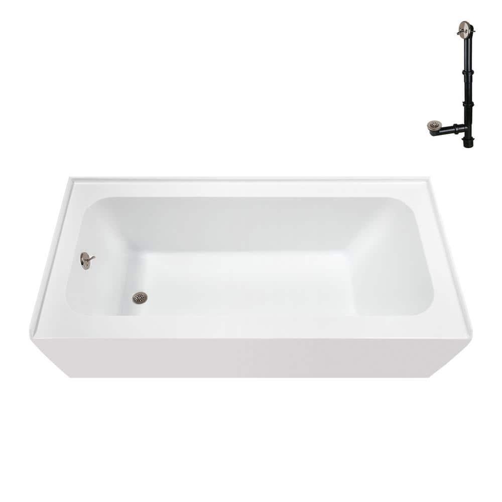 Streamline 60 in. x 30 in. Acrylic Left-Hand Drain Alcove Bathtub in Glossy White With External Drain
