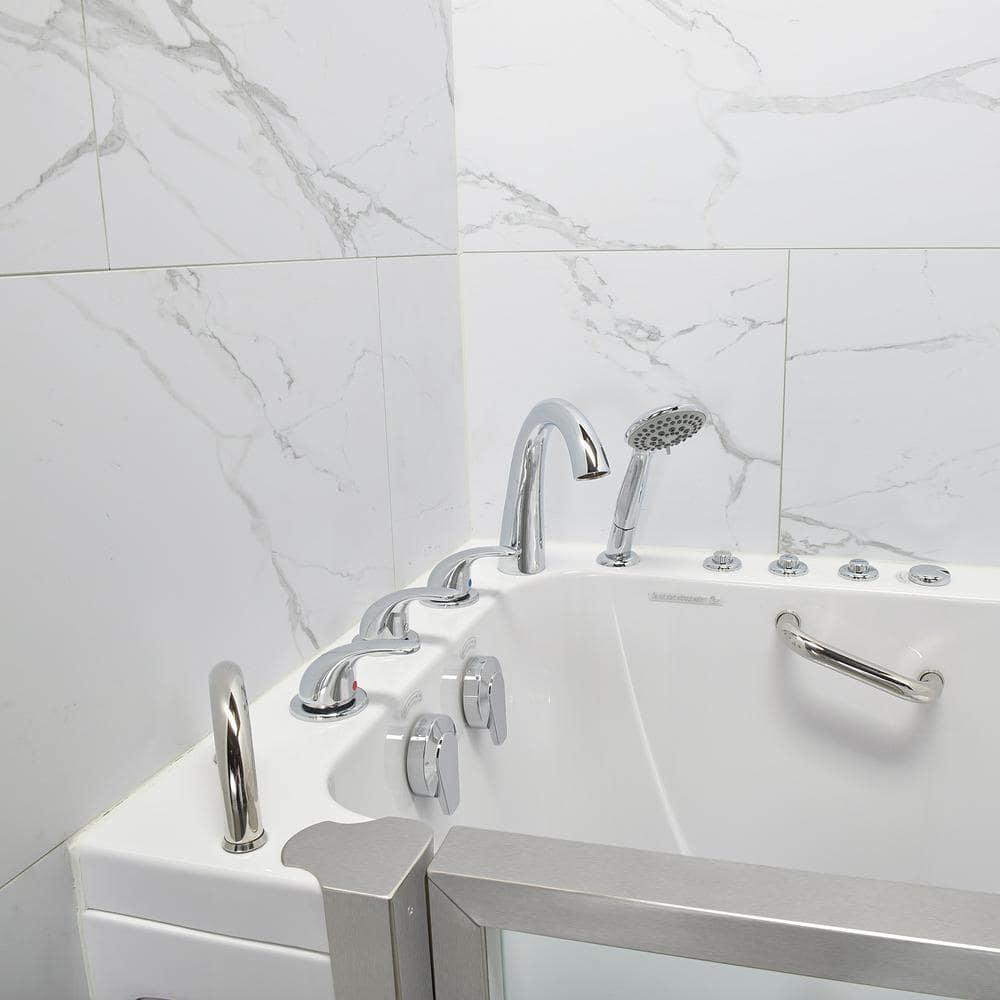 Royal 32"x52" Acrylic Air and Hydro Massage Walk-In Bathtub, FastFill Faucet, Carrara Wall Surround