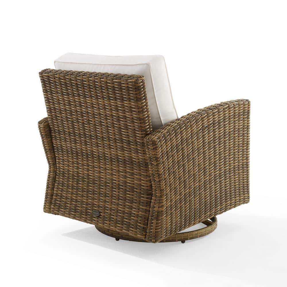 Bradenton Outdoor Steel Swivel Rocking Chair with Sunbrella White/Weathered Brown - Crosley: Resin Wicker, UV & Weather-Resistant